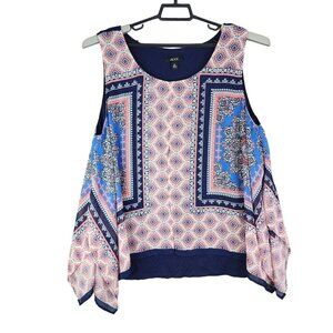 Womens Alyx Medallion Blouse Top Sleeveless Round Neck Chiffon Size 2X
